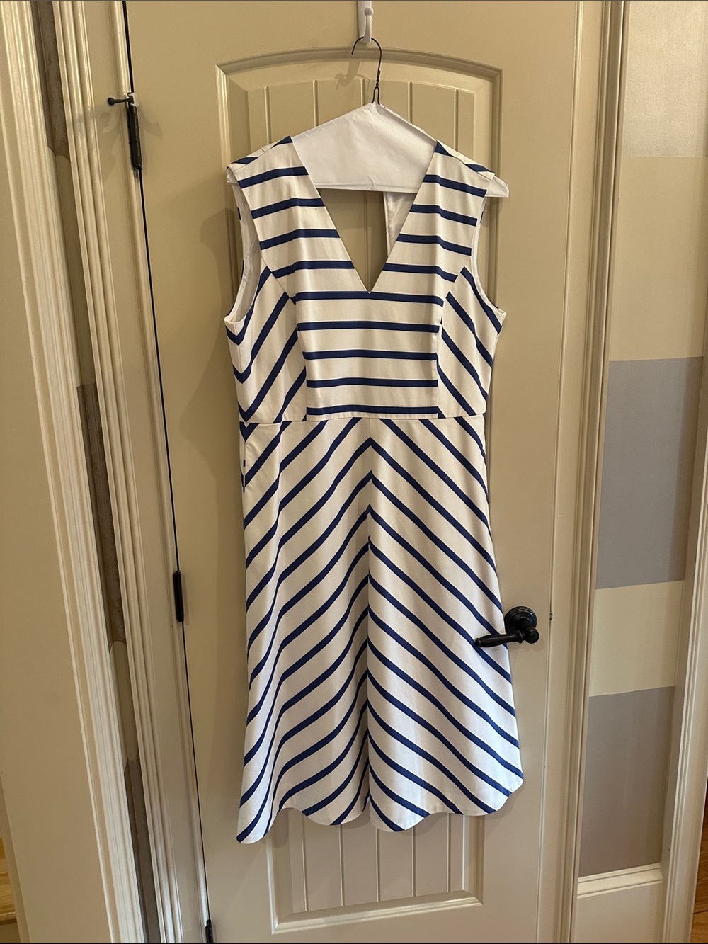 Draper James White Dress with Navy Stripes. Like new worn once